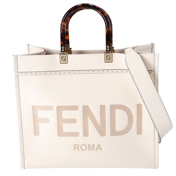 FENDI Sunshine Medium Tote Bag 8BH386-ABVL Cream Leather - Picture 1 of 8
